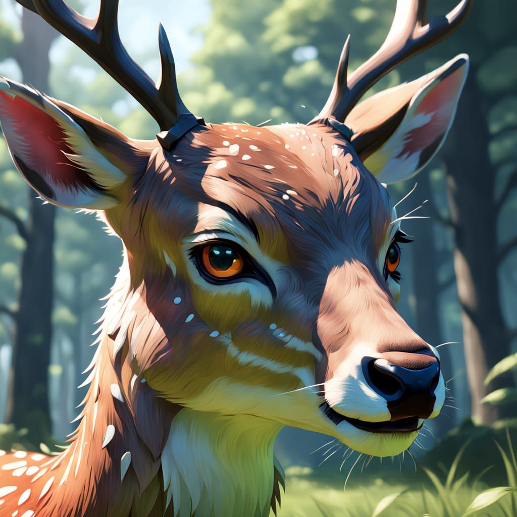 Crying Deer in Soft Anime Illustration