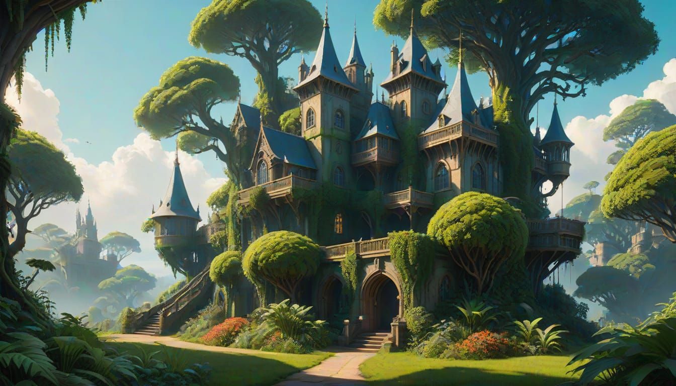 Enchanted Treehouse Castle in Whimsical Garden of Eden