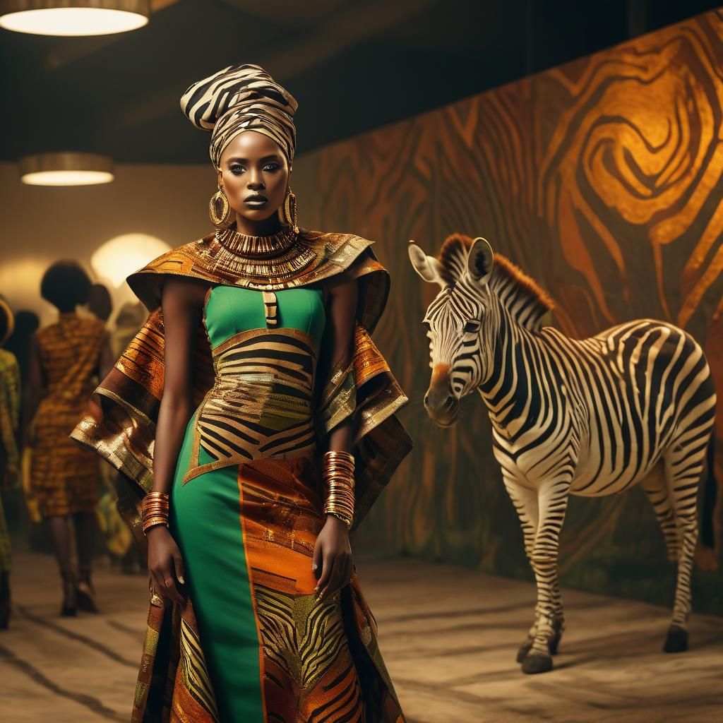 Afrofuturist Fashion Model in Zebra Setting