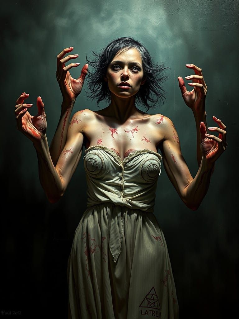 Macabre Horror: Multi-Armed Woman in Hyperrealistic Pop Art