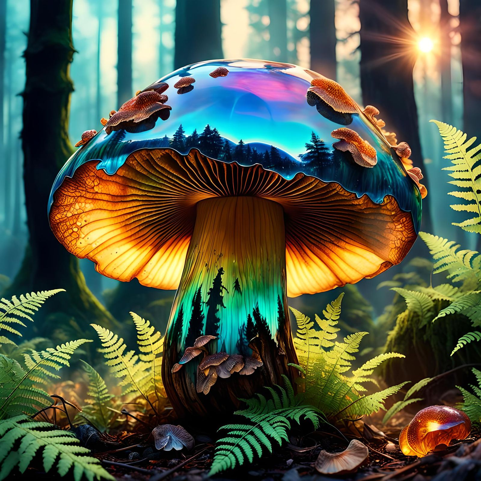 Opal King Bolete Mushroom in Crystal Forest