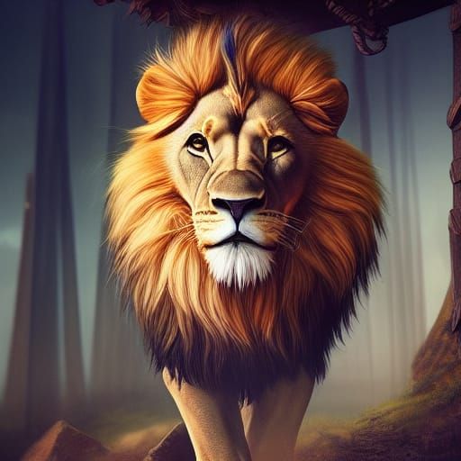 Hipster Lion Working in Detailed Fantasy Art