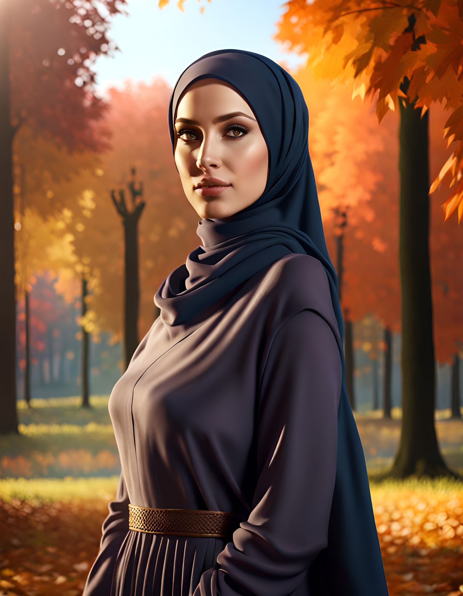 Autumn Portrait of Woman in Park, Digital Art