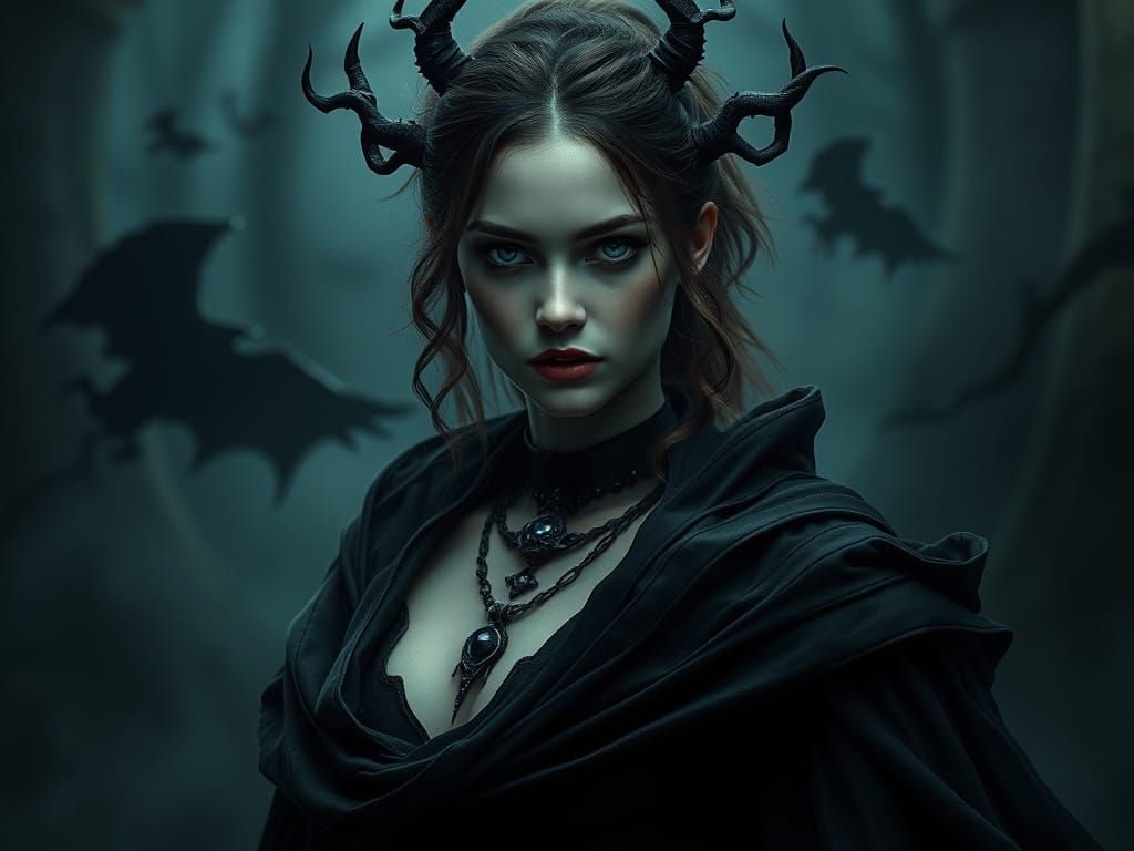 Mystical Woman in Dark Attire Digital Art