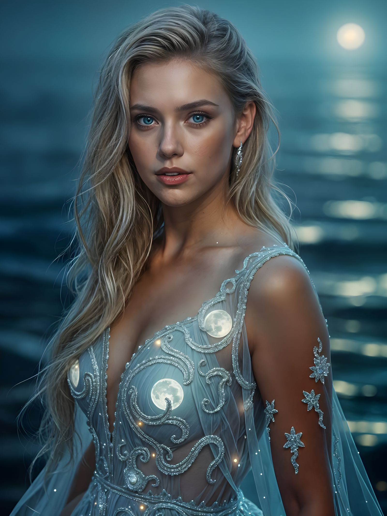 Goddess of Lunar Water in Ethereal Glow