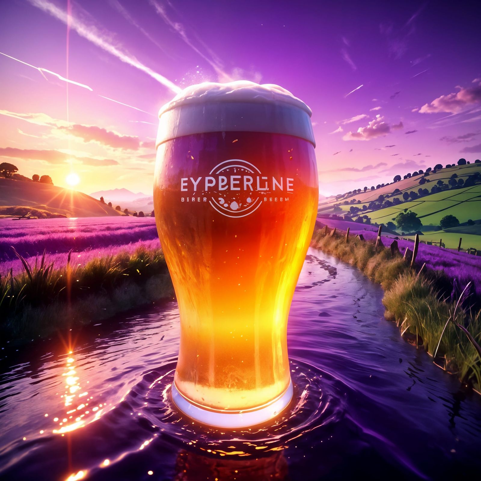 Epic Beer Scene in Psychedelic Sunset