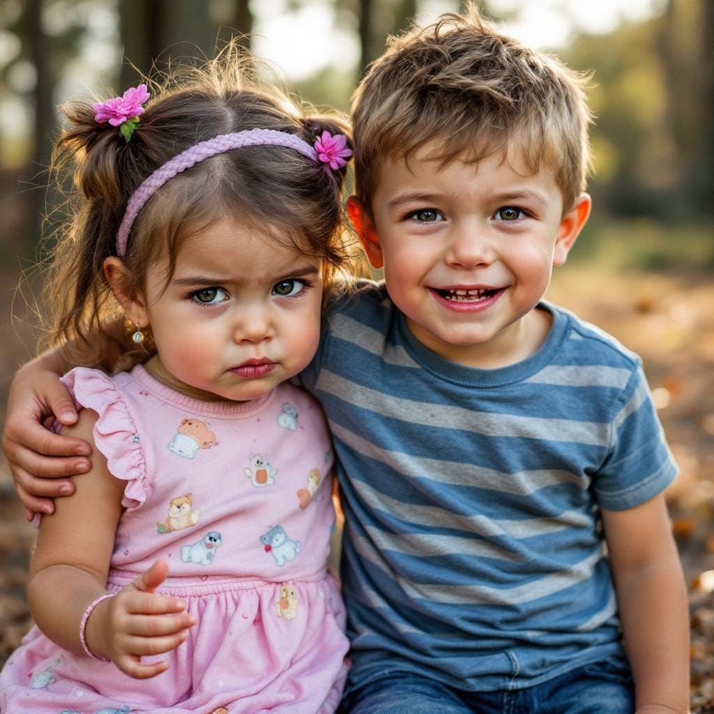 Contrasting Emotions: Grumpy Girl and Happy Boy