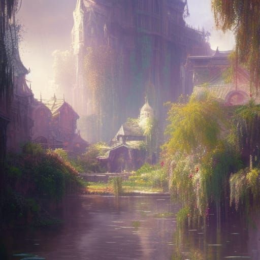 Monet's Water Lily Pond: Hyperdetailed Fantasy Art