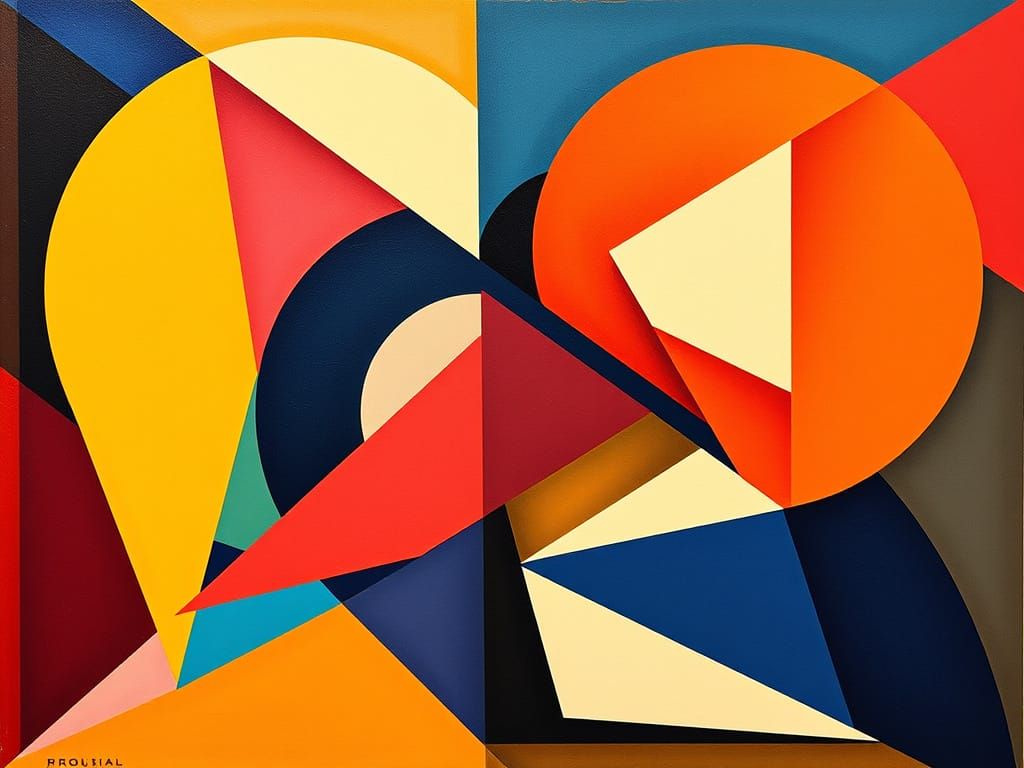 Vibrant Cubist Masterpiece with Geometric Forms and Overlapp...