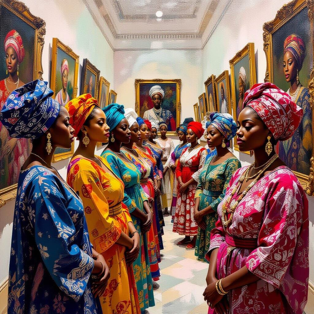 Vibrant Portraits of Women in a Majestic Gallery