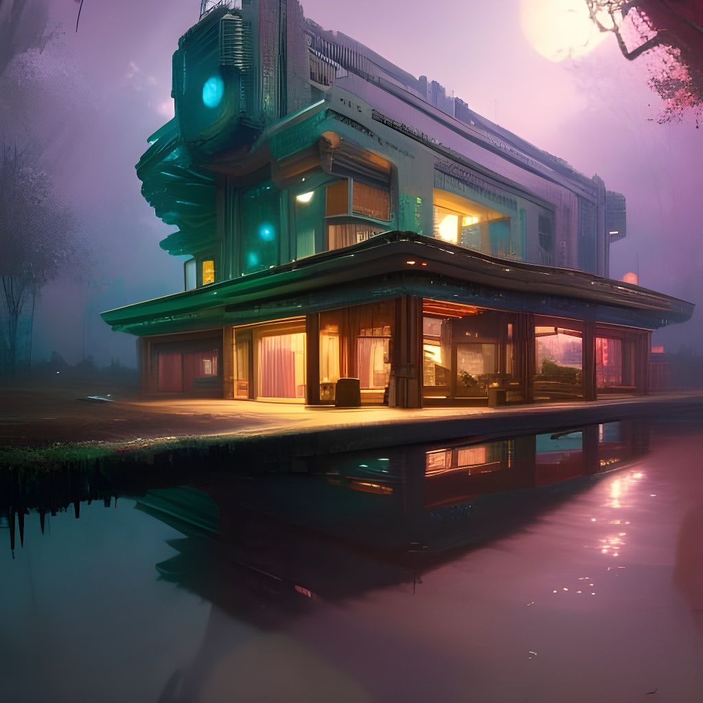 Futuristic Salvaged House: Dark Fantasy Concept Art