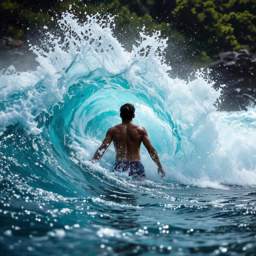 Man Surrounded by Water Vortex