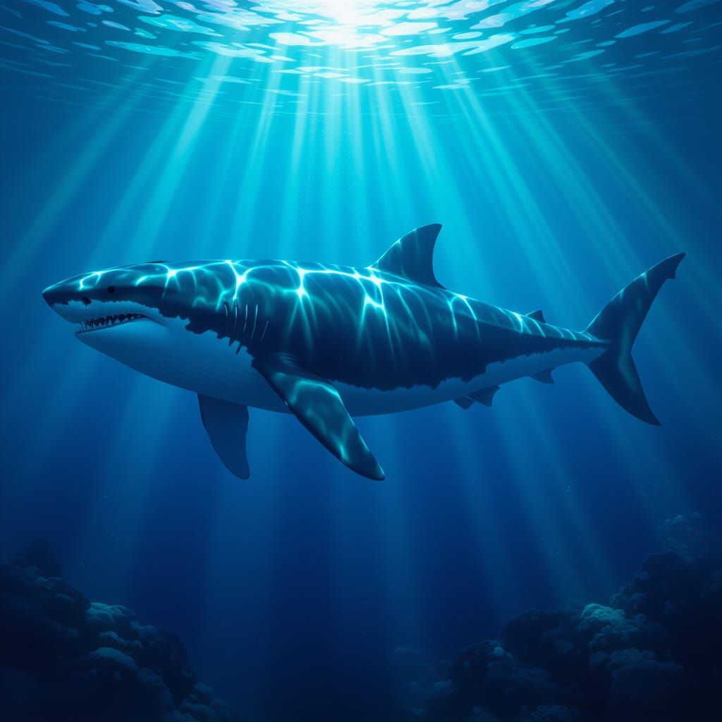 Whale-Shark Hybrid in Bioluminescent Deep Sea