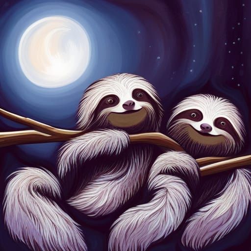 Sloths Dancing in Tree in Moonlight: Abstract Art