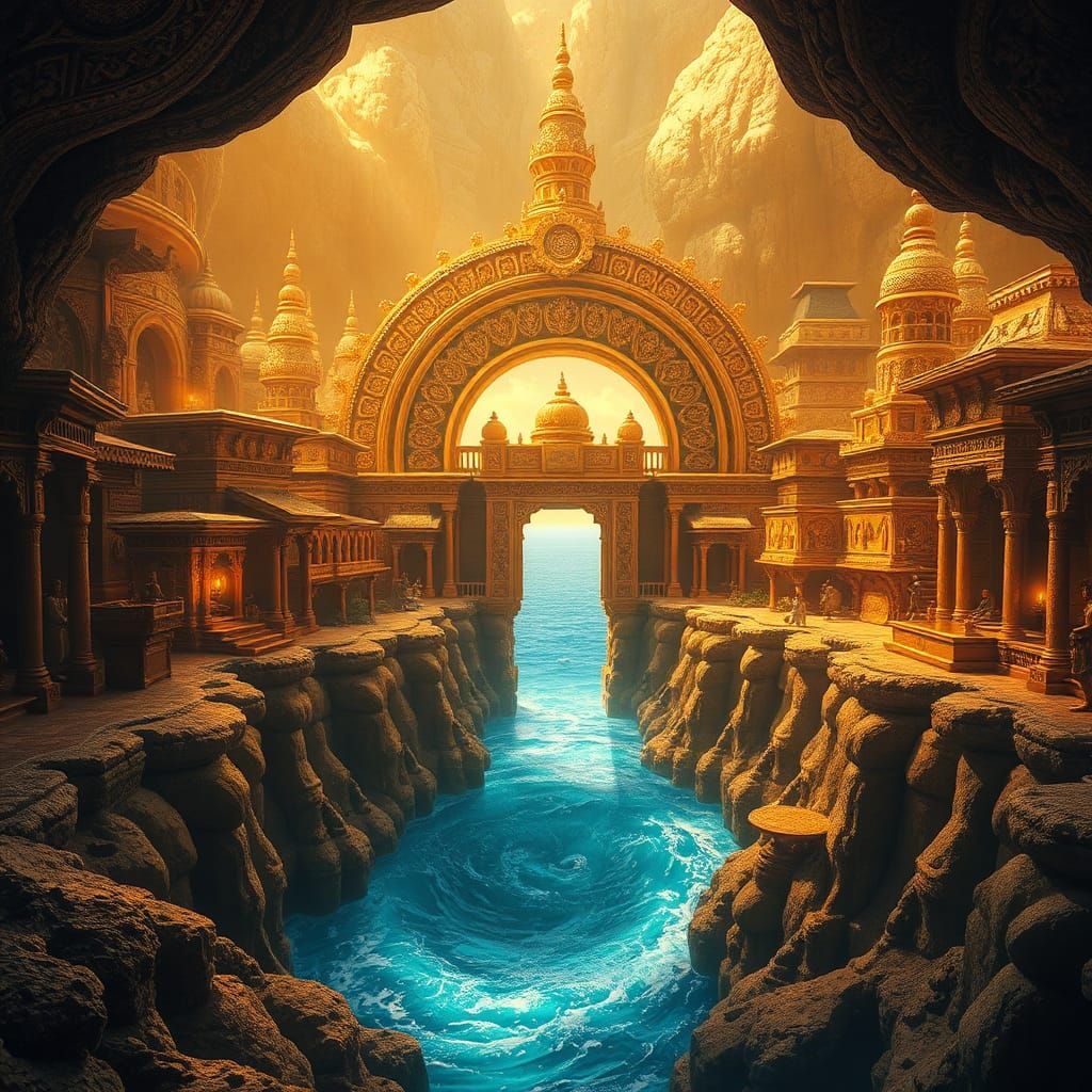 Mythological City with Golden Arc, Matte Painting