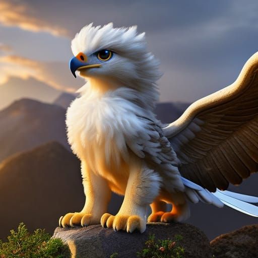 Cute Baby Griffin with Crystal Sparkles, 3D Render
