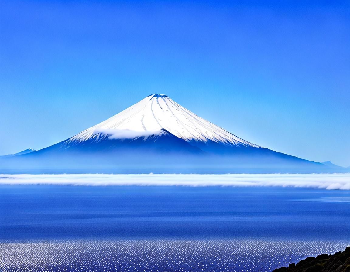 Mount Fuji Emerging from Clouds with Hōei-zan Crater