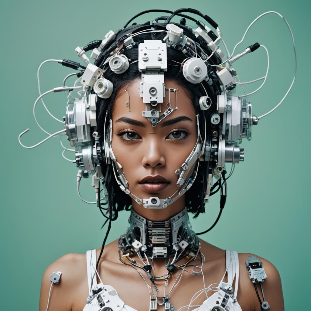 Exotic Glitch Portrait with Lego Robot Head