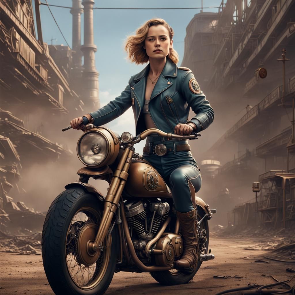 Brie Larson as Dieselpunk Biker: Detailed Matte Painting