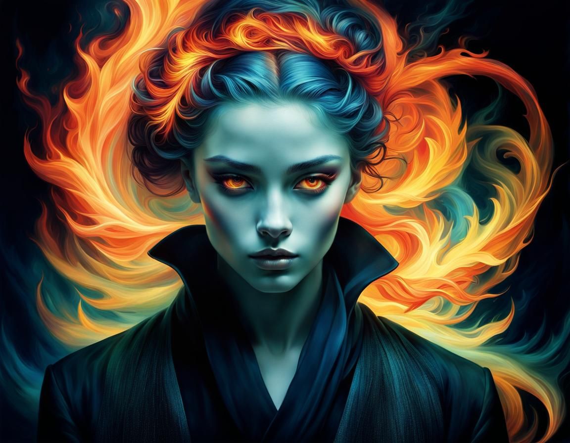 Dancer Immersed in Fire in a Classical Style