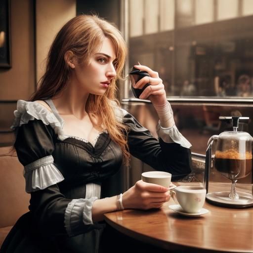 Women Enjoying Coffee in Hyperrealistic Cafe Setting