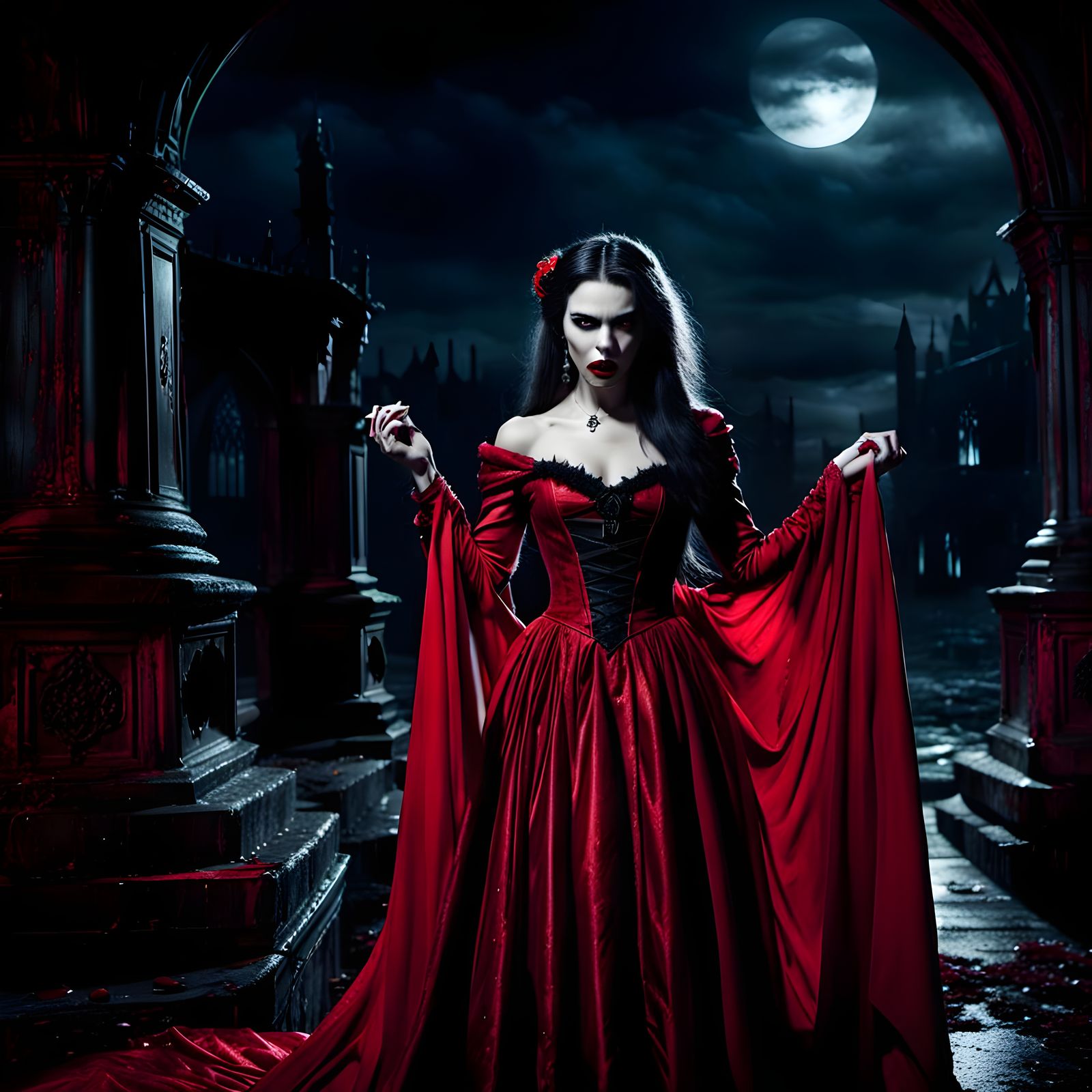 Vampire Monster in Red Dress Splash Art