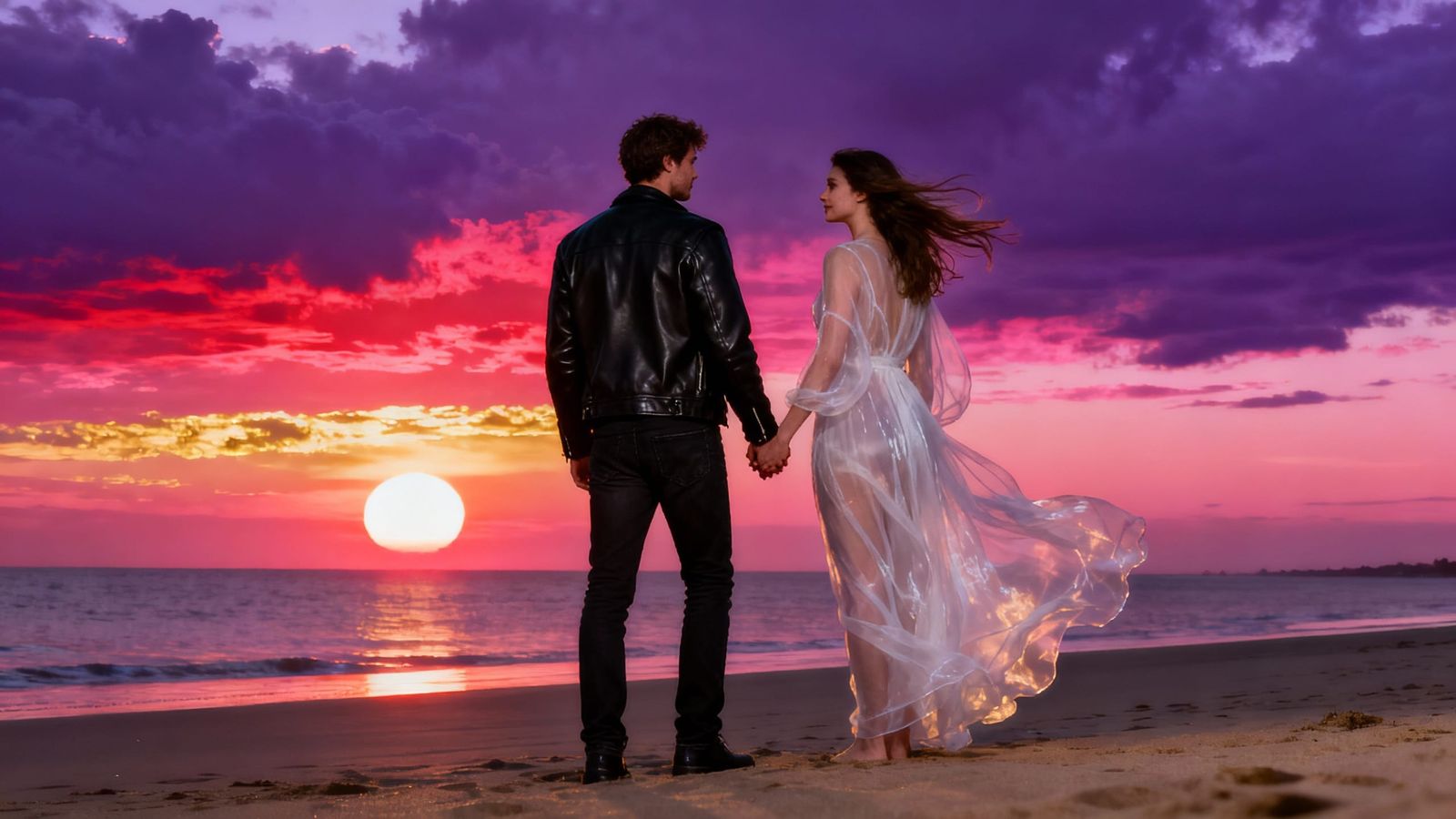 Couple on Seashore at Sunset