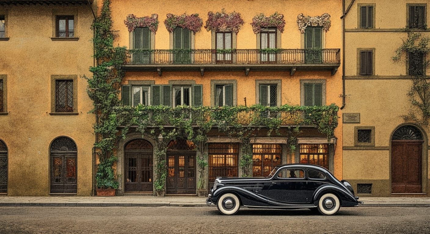 Florentine Townhouse in Engraved Postcard Style
