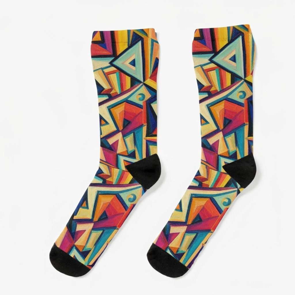 Cubist Socks with Geometric Shapes in Art Deco Style