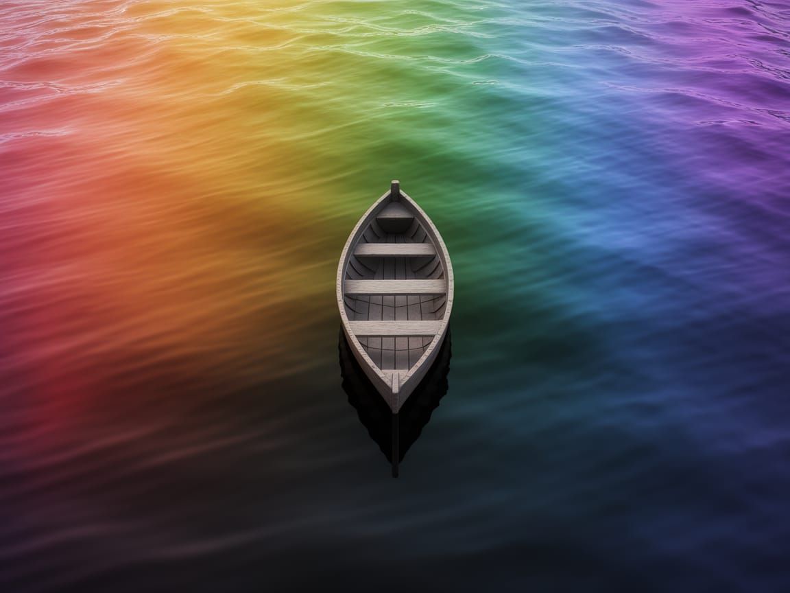 Vibrant Rainbow Light Dance on Dark Blue Waters