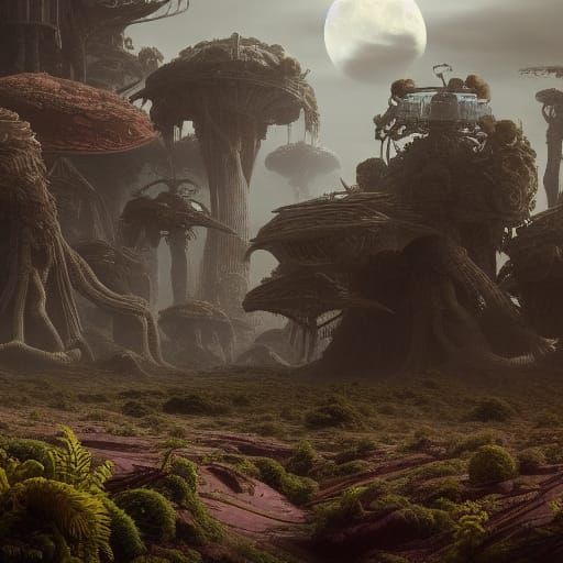 Overgrown Martian City with Alien Plants