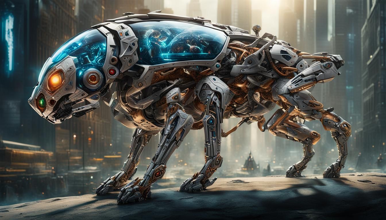 Cyborg Pet's Surreal Rebirth in Futuristic Art