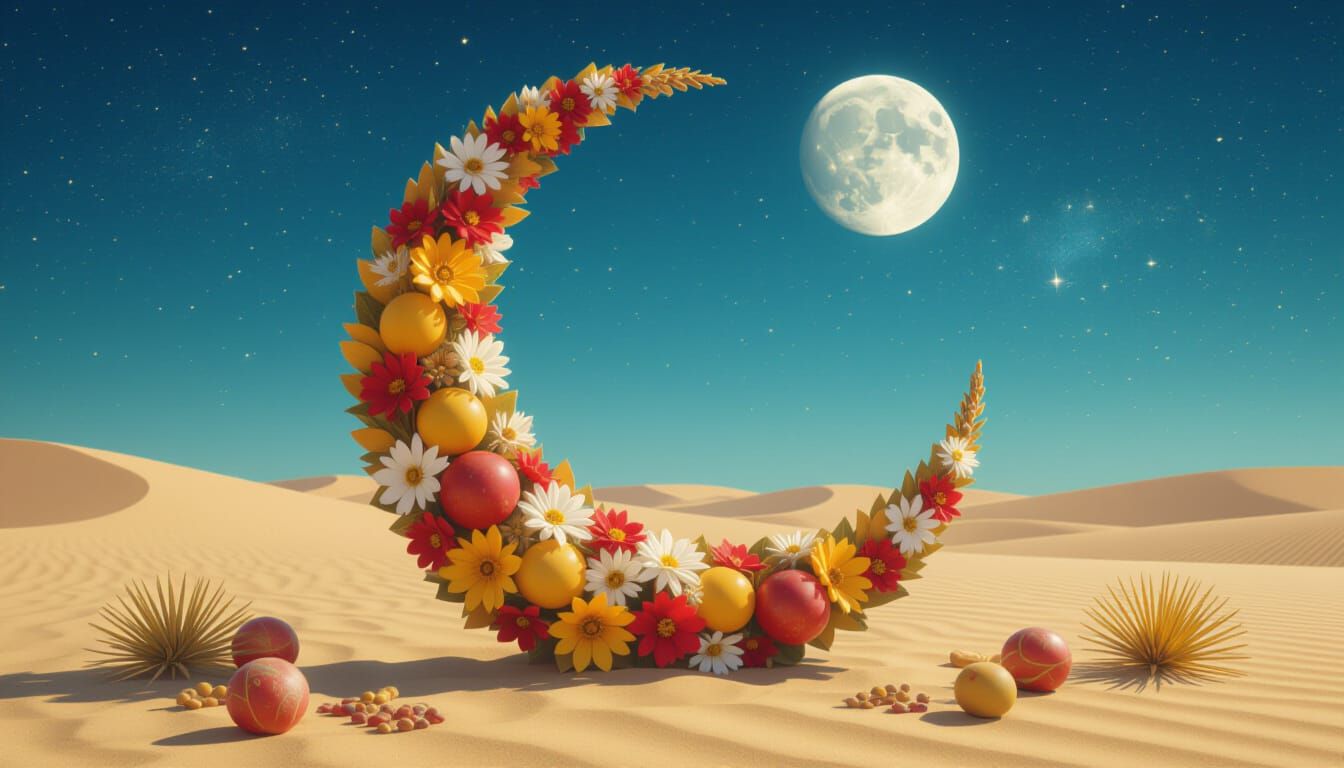 Floral Crescent Moon Art from Desert Flora