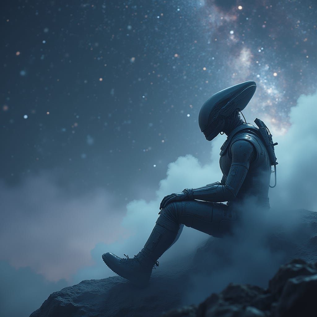Ethereal Alien Contemplates Interstellar Space