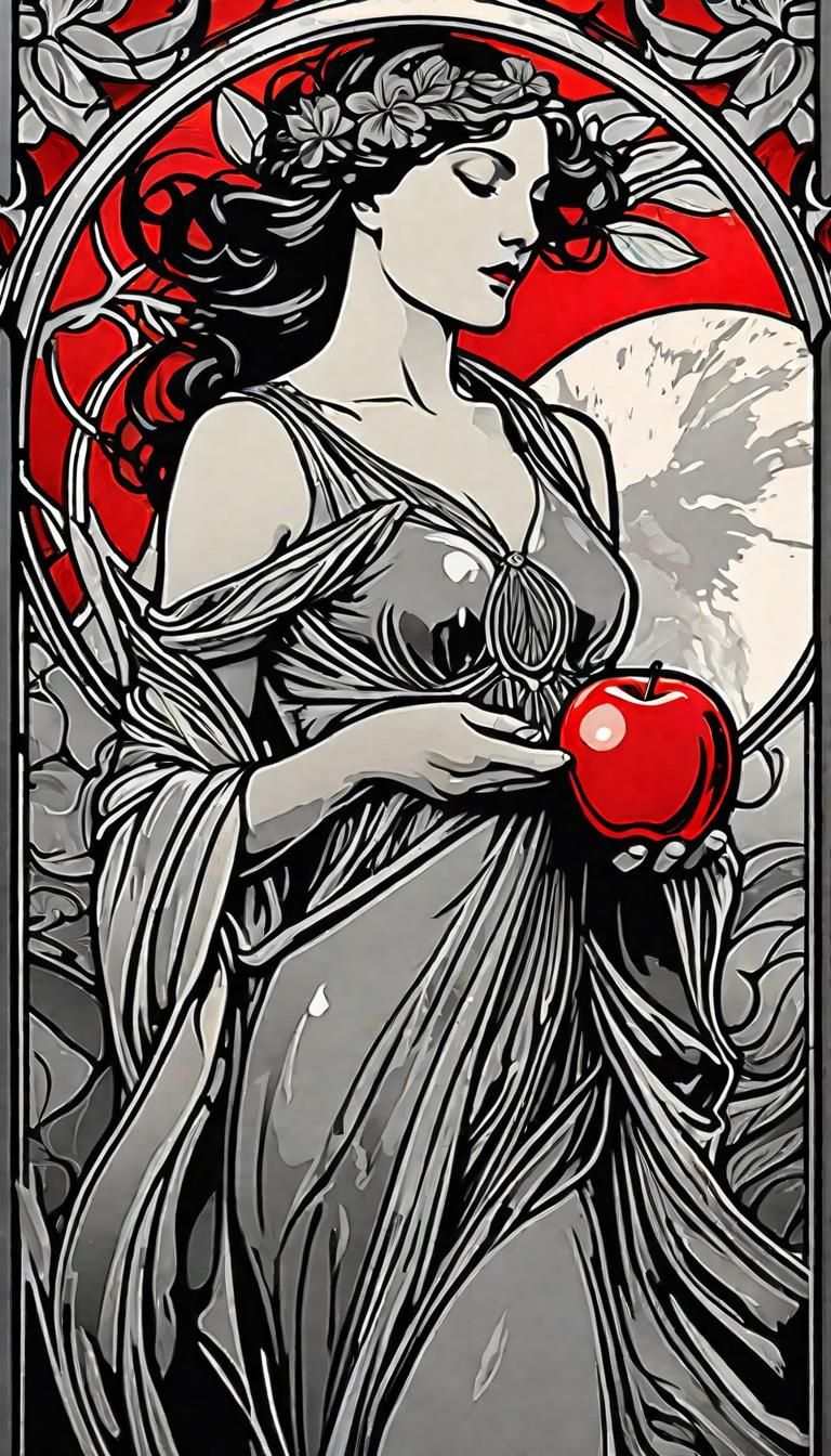 Art Nouveau Woman with Apple in Foil Style
