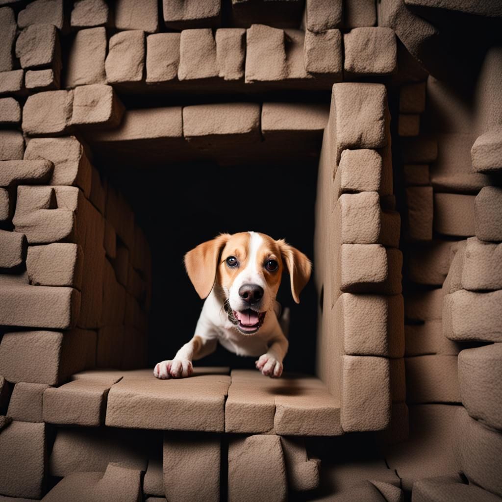 Dog Escaping Upside Down Dungeon