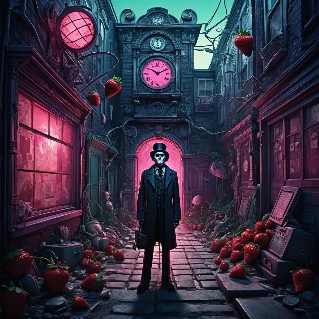 Humorous Surreal Alleyway in Geometric Baroque Style