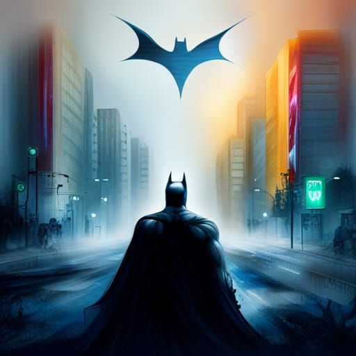 Batman in Dark Blue Mist Graffiti Art