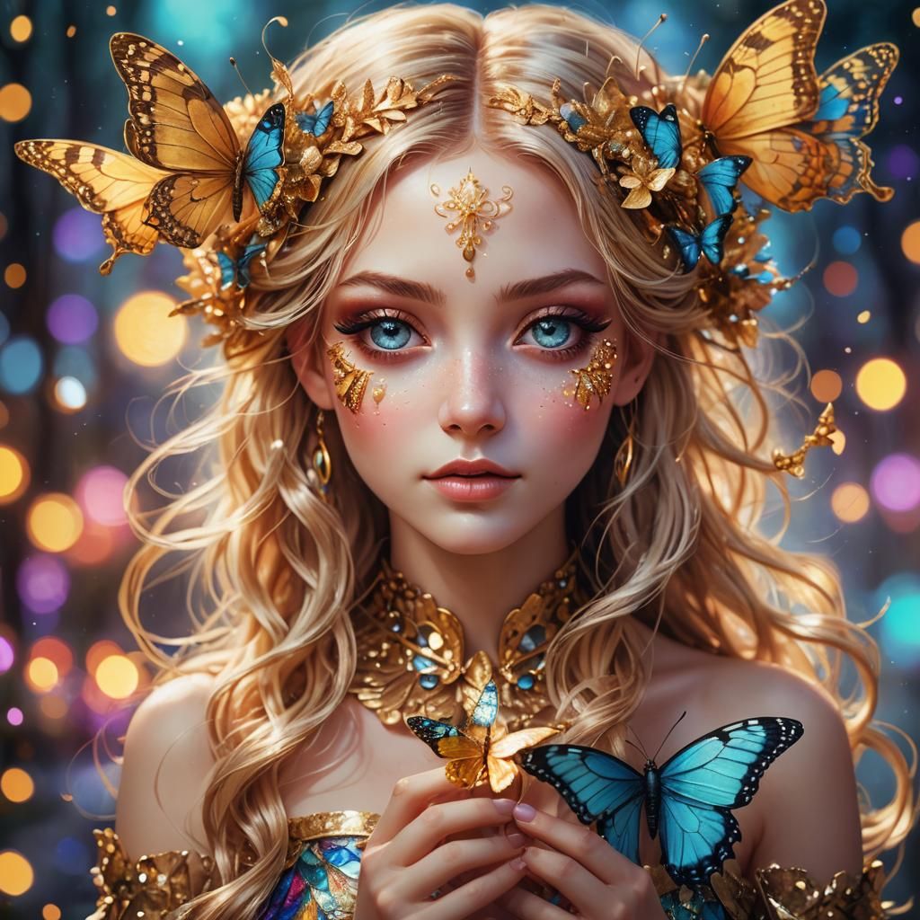 Enchanted Fae Portrait with Butterfly in Surreal Fantasy