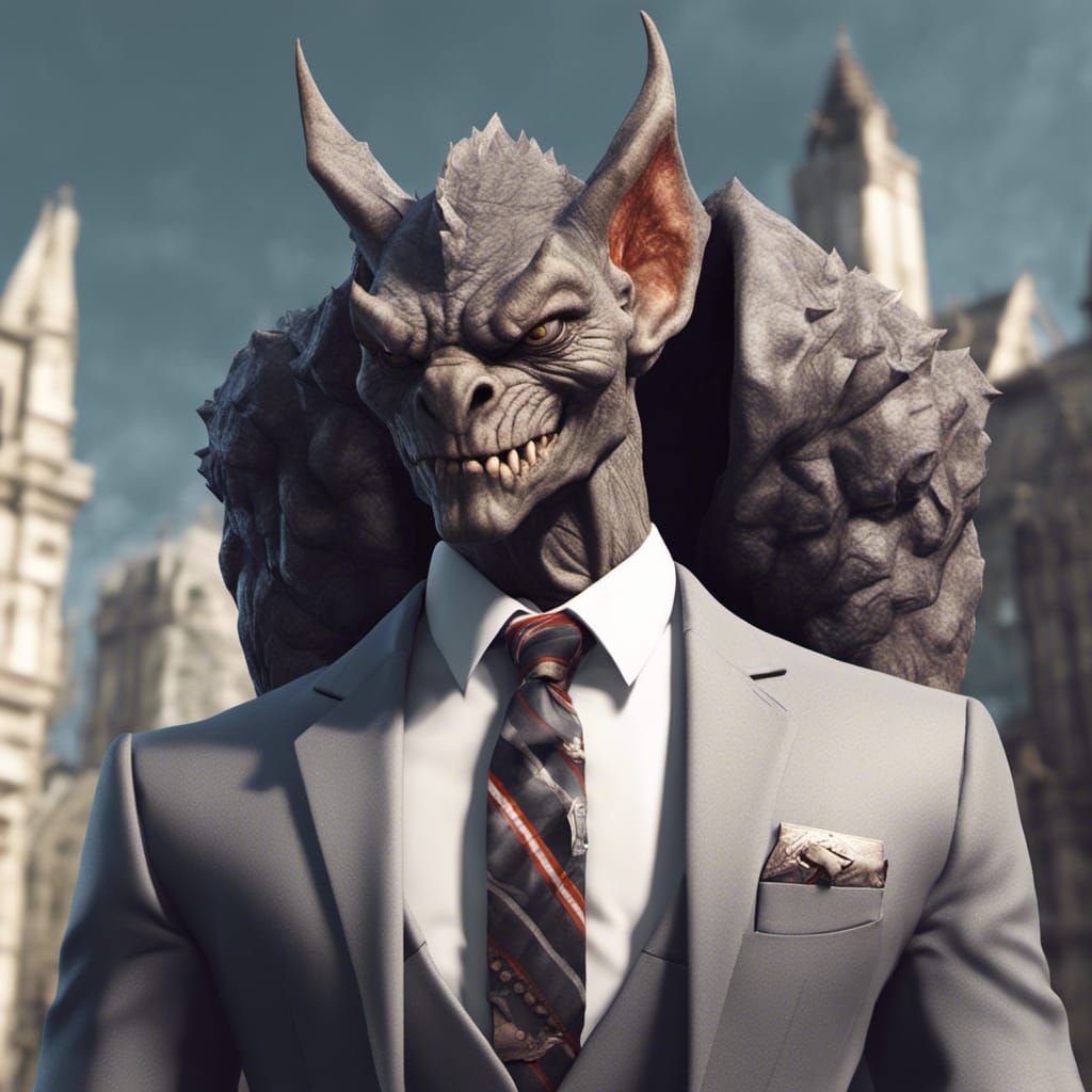 Yuppie Gargoyle on Wall Street in Detailed Digital Art