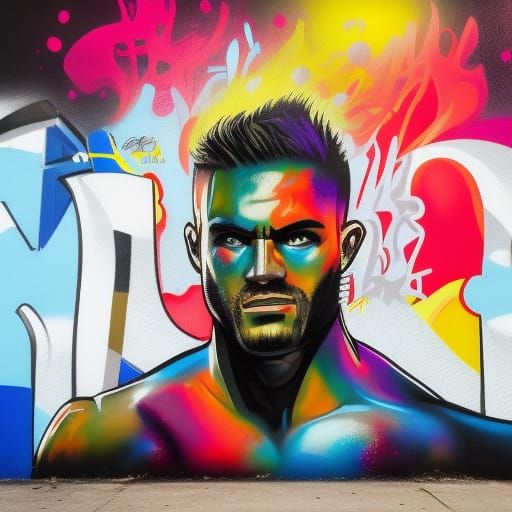 Colorful Graffiti Art of a Handsome Gym Workout