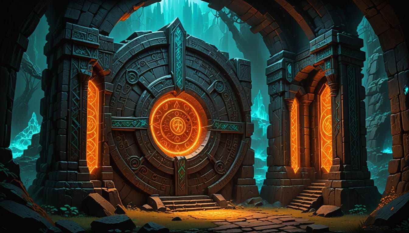 Dark Portal in Dwarven Ruins with Glowing Runes