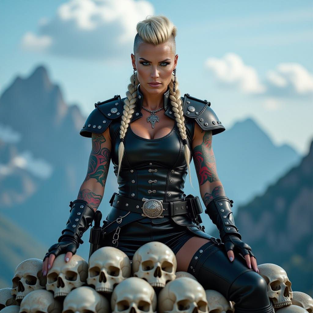 Hyperrealistic Valkyrie on Mountain of Skulls