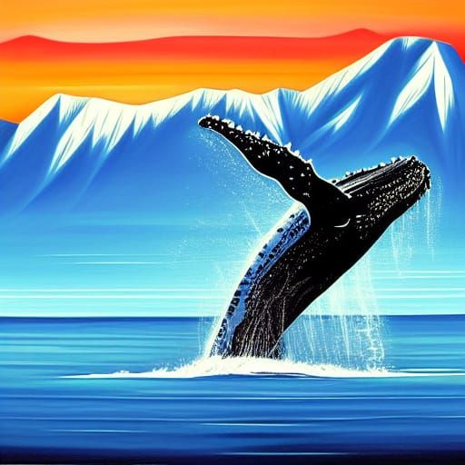 Humpback Whale Breaching at Sunrise in West Coast Style