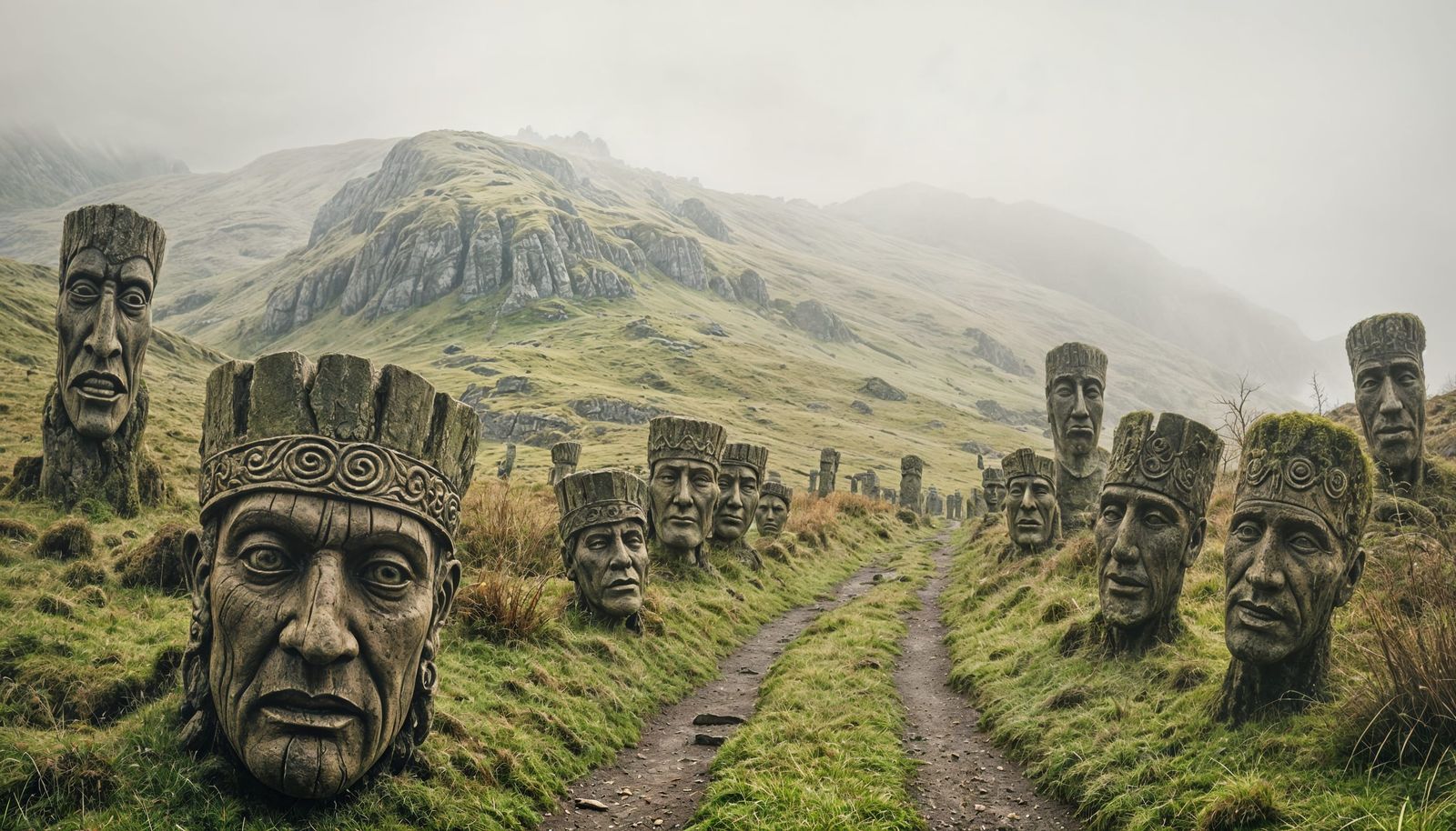 Gothic Faces Line Ancient Highland Roadway
