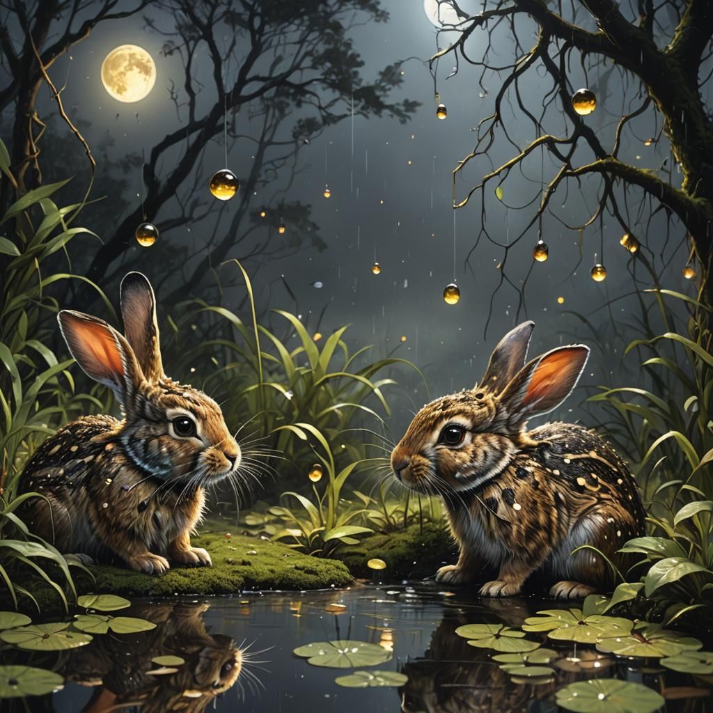 Magical Swamp: Speckled Rabbits and Fireflies