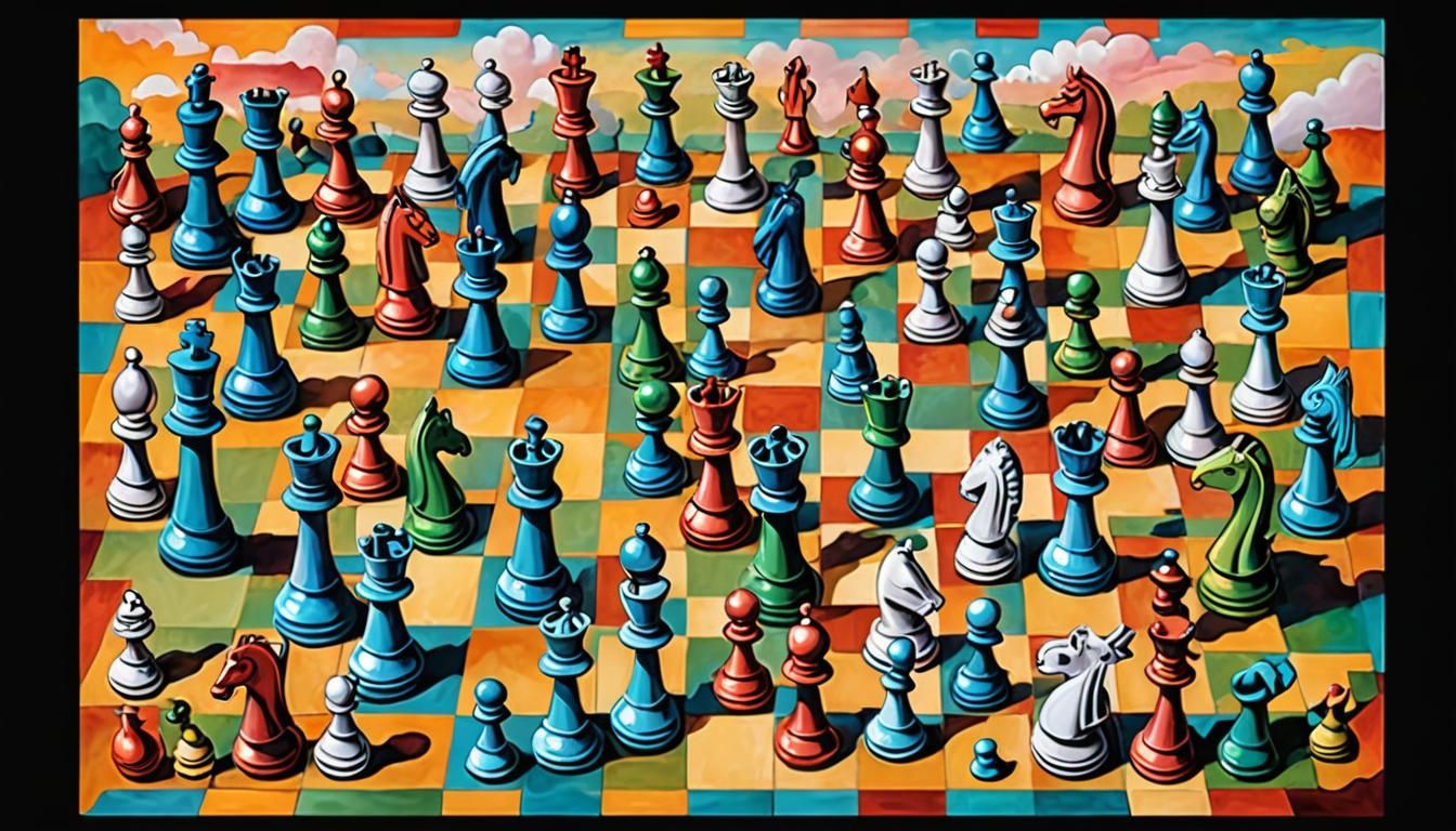 Surreal Colorful Chess Landscape in Bosch Style