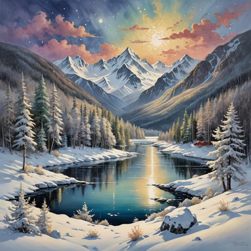 Moonlit Mountain Lake in Hyperdetailed Style