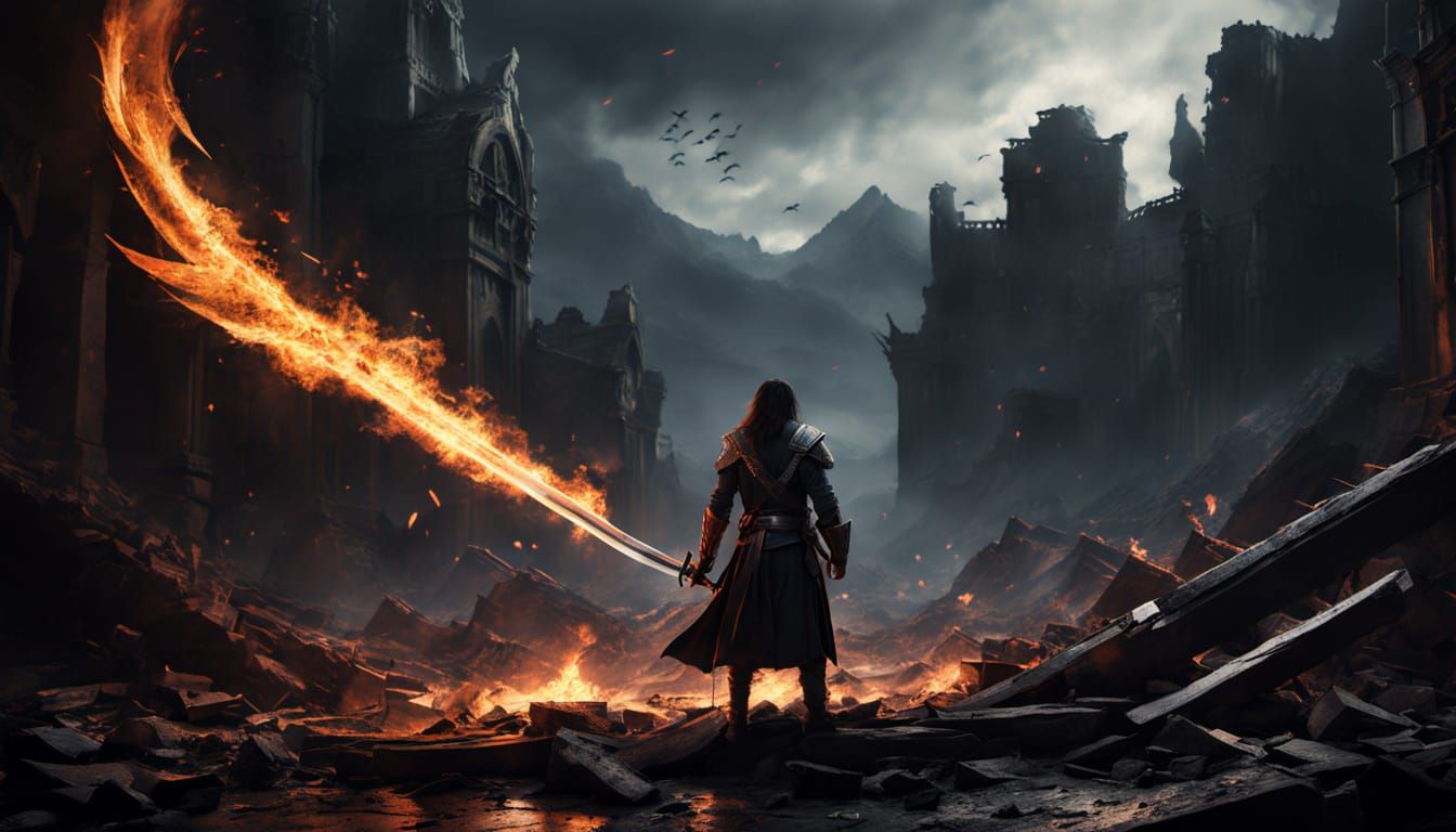 Epic Anime-Inspired Half Elf Warrior in Dark Mystical Realm