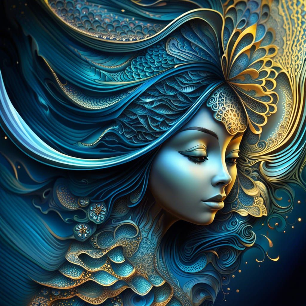 Fairy Portrait with Bioluminescent Wings in Fantasy Moonscap...